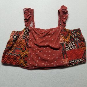 Torrid 4 (4X) Crop Top Challis Smocked Ruffle Trim Sleeveless Orange Boho Beach